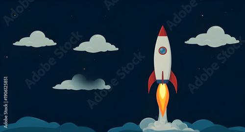 rocket, sky, space, cartoon, background, spaceship, launch, flight, stars, clouds, galaxy, universe, cosmic, science, technology, future, fantasy, adventure, exploration, journey, illustration, vector