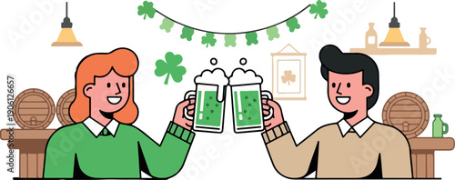 Hands Clinking Green Beer Mugs isolated on transparent background