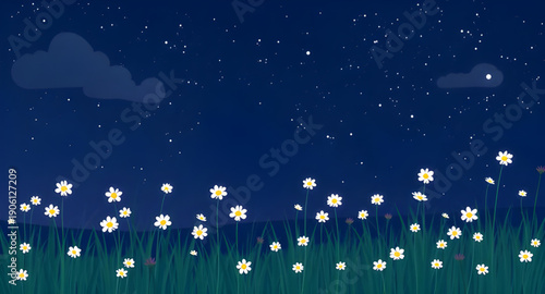 night, landscape, vector, illustration, scenery, nature, sky, dark, moon, stars, galaxy, cosmos, nightscape, silhouette, mountains, valley, forest, trees, hills, horizon, clouds, mist, fog, calm, peac