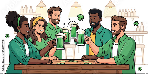 Friends Toasting Green Beer Celebration isolated on transparent background