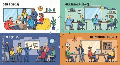 Generational differences in the workplace and social settings.