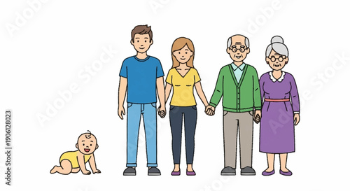 Generations of a family standing together holding hands.
