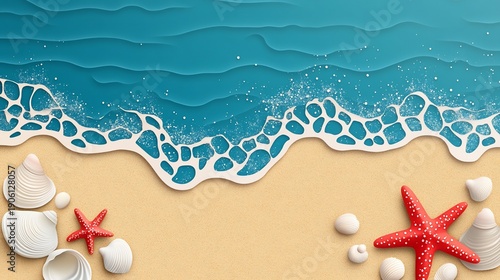 summer background with starfish and shells