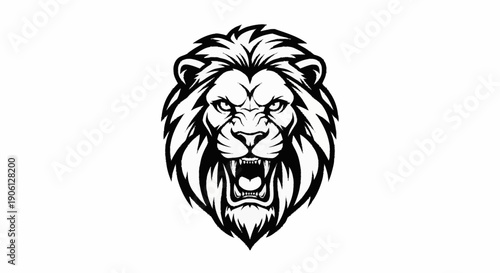 Fierce Lion Head Illustration with Open Mouth and Roaring.