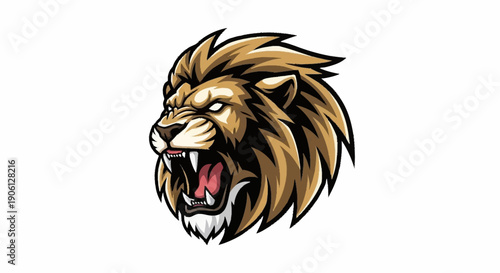 Fierce Lion Head Roaring Aggressively Illustration.
