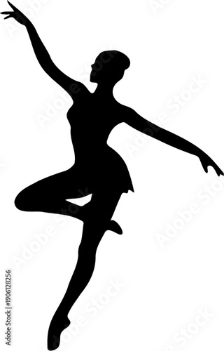 Ballerina Silhouette Dancing Pose Vector Illustration Isolated on White