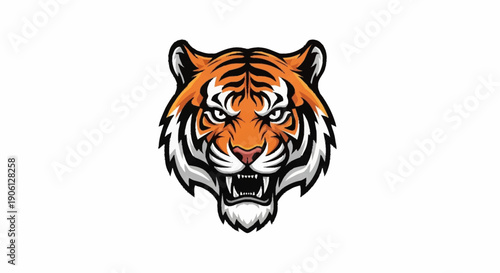 Fierce Tiger Head Illustration with Open Mouth and Sharp Teeth.