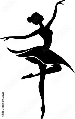 Ballerina Silhouette Dancing Pose Vector Illustration Isolated on White