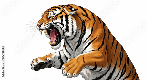 Fierce Tiger Roaring with Mouth Open and Teeth Showing.