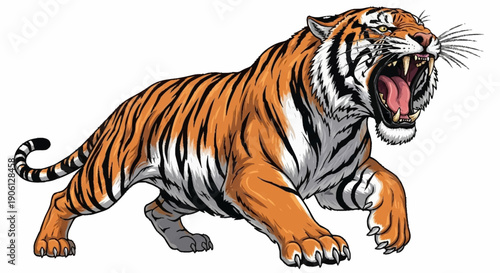 Fierce Tiger Roaring with Mouth Open and Teeth Showing.