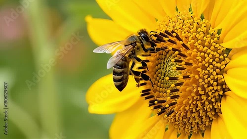 Macro Honey Bee Landing on Flower