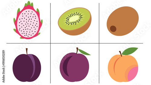 Assorted Fruits Displayed in a Grid Pattern on a Neutral Background from a Direct Viewpoint
