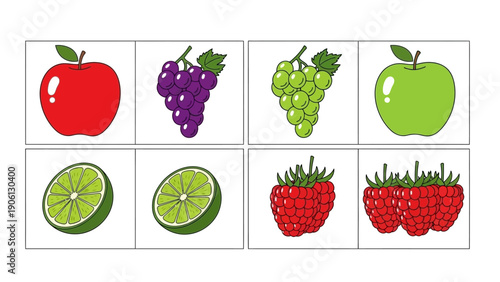 Assorted Fruits Displayed in Grid Format on White Background