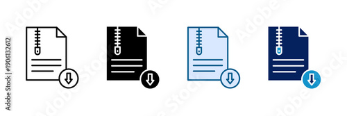 Zip File Icon Set Multiple Style Collection