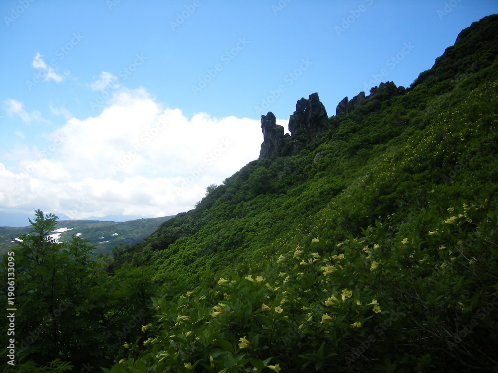Obraz premium The trail to Aizankei spa to Mt.Kuro-dake