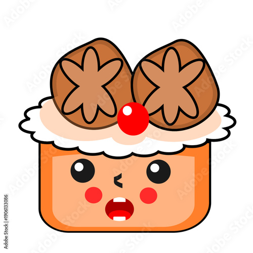 Cute orange mentai sushi illustration featuring an adorable character with charming expressions, perfect for food designs or kids’ content
