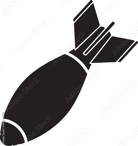 Vertical falling projectile, aggressive military black and white vector illustration