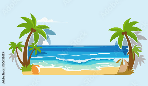 Desert landscape vector illustration with sand dunes and cactus in warm sunset tones