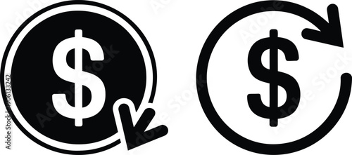 Black and white circular arrows around dollar sign symbols depicting financial circulation