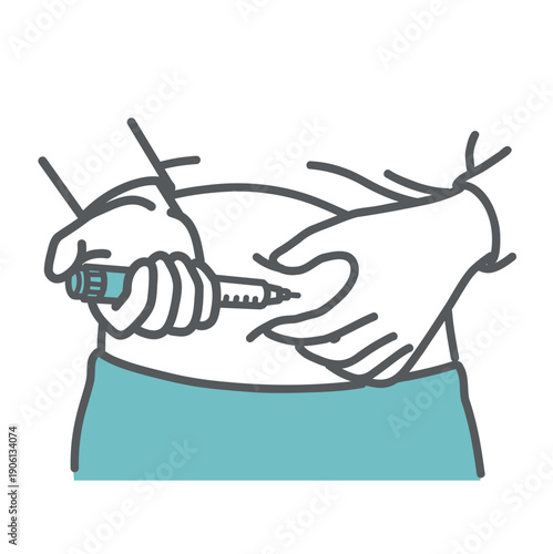 インスリン自己注射（腹部への注射・皮膚をつまむ）イラスト