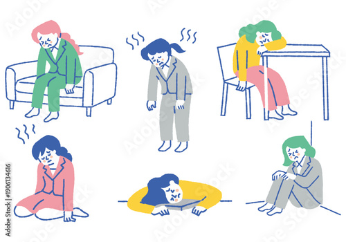Women office workers exhausted by work_color