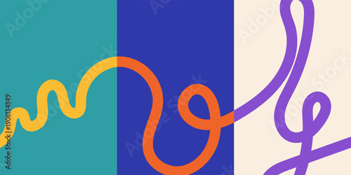 Vibrant abstract poster with flowing shapes in warm colors featuring colorful, fluid wavy lines for a dynamic