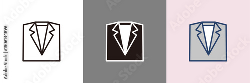 スーツジャケットアイコン3点セット、ビジネス人物・フォーマル職業表現向けフラットベクター、アウトライン強調ミニマルデザイン