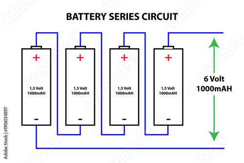 Battery Series Circuit Diagram With Four Cells Connected In Series For 6 Volt Output