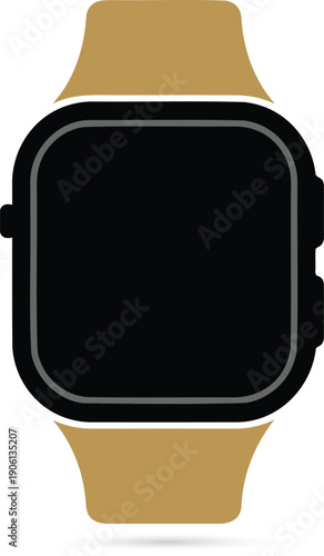 Flat of a smartwatch with black screen and beige strap wearable technology gadget device