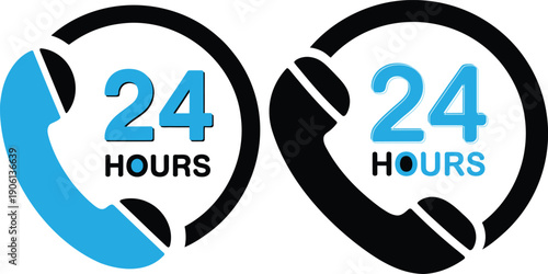 Two Circular Telephone with Blue and Black Colors Indicating 24 Hours Availability circle white