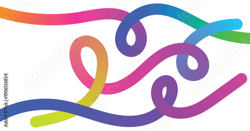 Vibrant colorful swirling lines art piece on white background