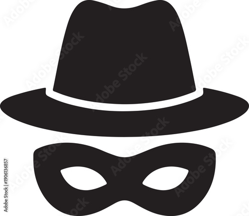 Secret agent accessories, mysterious and undercover black and white vector illustration
