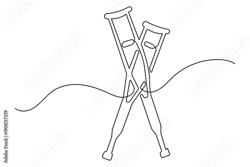 Medical crutches icon single line art minimalist design isolated outline illustration