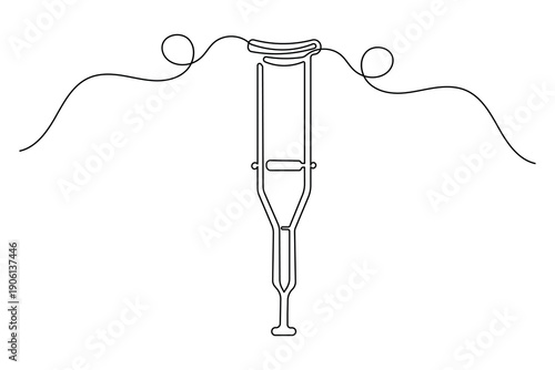 Single line art illustration of crutches continuous outline drawing simple medical aid