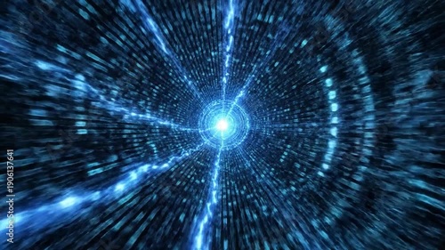 Blinding blue light radiates from a vortex, pulling everything inward