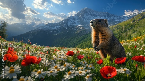 Wallpaper Mural Alpine marmot in wildflowers Torontodigital.ca