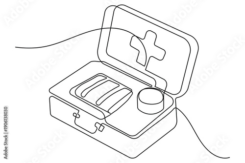 First aid kit continuous one line art drawing minimalist style isolate outline illustration