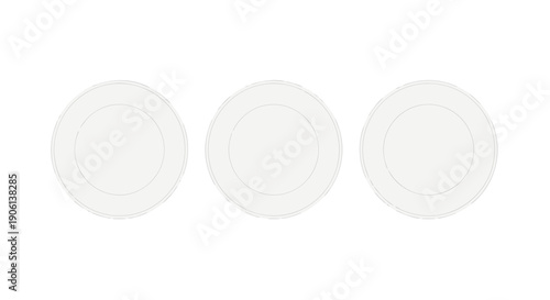 Three blank white minimalist circular graphic elements representing plates or loading indicators on a light background.