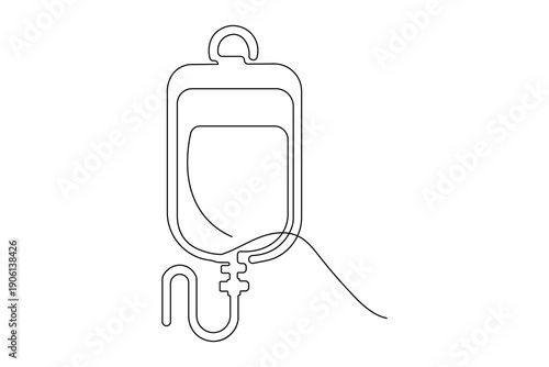 Iv drip saline bag continuous one line art drawing minimalist style isolate outline