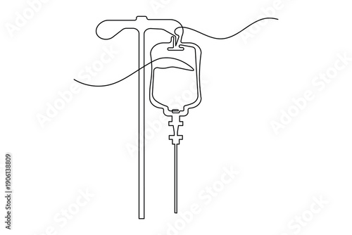 Single line art illustration of iv drip continuous outline drawing simple medical aid
