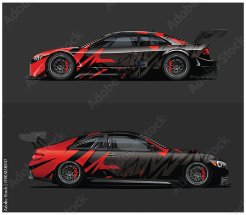 Side views of sports cars with flame design