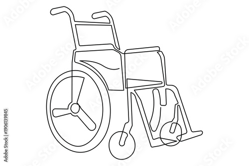 Minimalist style disability chair illustration continuous line drawing isolated art icon