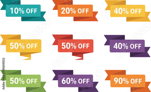 Assorted discount banners showcasing various percentage offers for sales and promotions in a grid layout