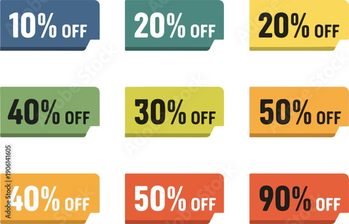 Collection of colorful discount banners with varying percentage offers displayed prominently on a digital interface