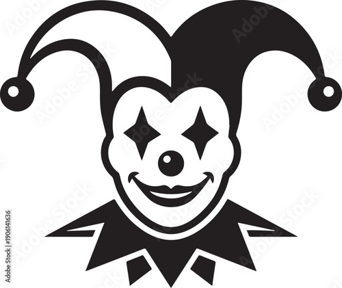 Mischievous court jester, theatrical and whimsical black and white vector illustration
