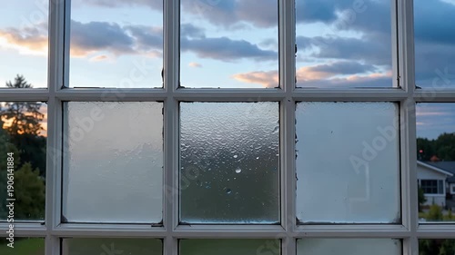 Windowpane Grid Showcasing Changing Sky Through Glass.