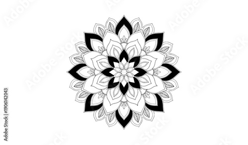 Luxury floral mandala black and white ornamental silhouette vector design isolated on transparent background