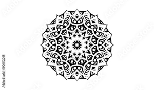 Islamic Arabic mandala ornamental black and white geometric silhouette vector art isolated on transparent background