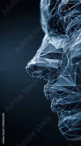 Futuristic Technology Concept with AI Human Face Wireframe