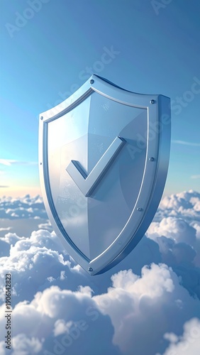 Cloud Security Shield with Checkmark Symbolizing Data Protection and Digital Safety.